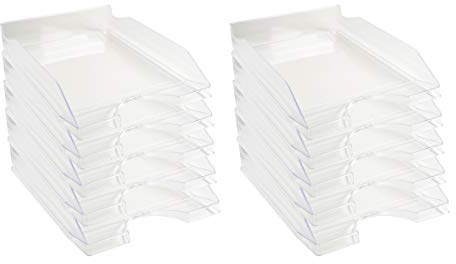 Exacompta - Réf. 12323D - Lot de 10 corbeilles à courrier ECOTRAY - dimensions utiles 34 x 25 x 6,5 cm - pour documents au format A4+ - couleur cristal