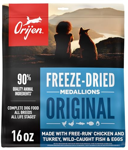 ORIJEN Grain Free High Protein Freeze Dried Dog Food & Topper Original Recipe 16oz Bag