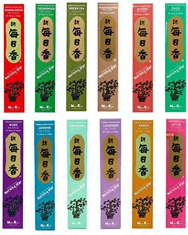 Morning Star Nippon Kodo rökelse – 12 doftsortiment (totalt 12 x 50, 600 pinnar) – sandelträ, cederträ, grönt te, Frankincense, Myrrh, salvia, mysk, Jasmine, Gardenia, lavendel, bärnsten, lotus