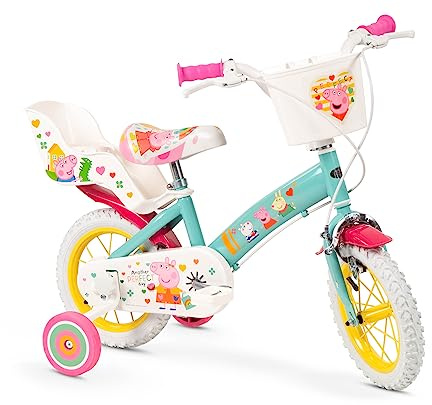 Kinderfahrrad Peppa Pig 12 Zoll mit Stützrädern Korb Puppensitz 3-5 Jahre