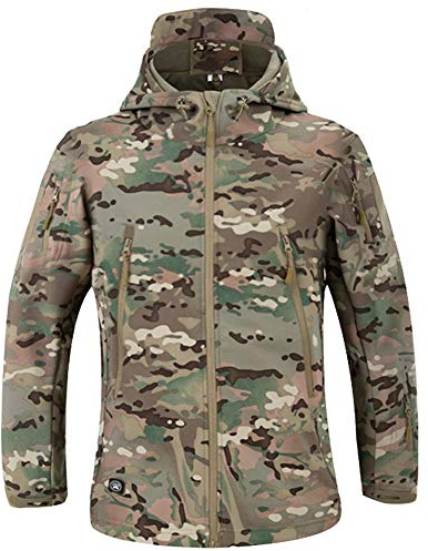 MakingDa Mens Waterproof Jackets Winter Casual Sweatshirt Coat Softshell Fleece Warm Lined Multi Zipper Pockets Loose Light Running Jackets Tactical Military Climbing Cardigan（CP Camo，XXL）