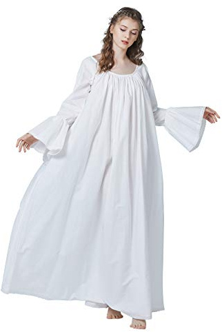 BEAUTELICATE Camicia da Notte Donna in Cotone Maniche Lunghe Camicia da Notte Vittoriano Lungo Pigiami Vintage Principessa Sleepwear Estivo (Avorio - Maniche Svasate,S)