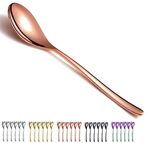 Roségoldene Esslöffel, 6 Stück, Kyraton 20,3 cm Edelstahl, Titanbeschichtung, Roségold, Tafellöffel, Suppenlöffel, Besteckset, robust, leicht zu reinigen, Dessertlöffel, spülmaschinenfest