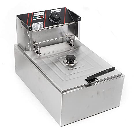 Friggitrice elettrica in acciaio inox, doppia friggitrice, 3 l/6 l, 2500 W, friggitrice giovane, friggitrice con funzione zona fredda e livello di riscaldamento regolabile (1 friggitrice)