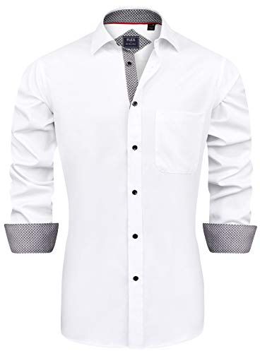 J.VER Tuxedo Shirts for Men French Cuff Dress Shirt with Metal Cufflinks Formal Business Pleated Shirt for Prom Wedding Party White