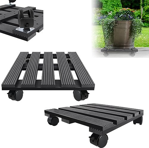 Yznahre 2x WPC Pflanzenroller 30x30 cm 100 kg Tragkraft, Rollbrett Pflanzen, Blumenroller für außen & innen, Witterungsbestaendig, mit Rollen, Quadratisch, Anthrazit