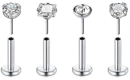 Rajnard 16G Lippenpiercing Push In Chirurgenstahl Labret Stecker 6mm Tragus Helix Stud Conch Piercing Ohrstecker Silber