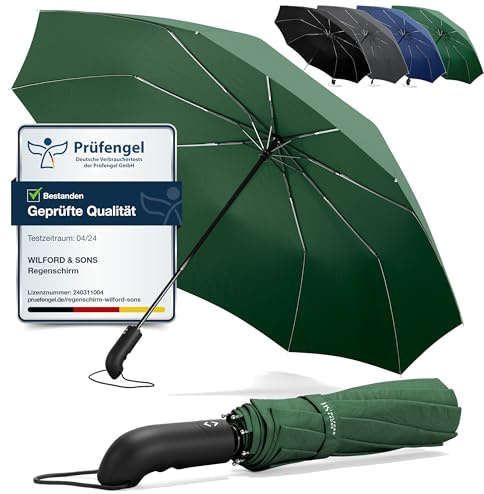 Regenschirm Taschenschirm Sturmfest + Auf-Zu Automatik & Schirm-Tasche, Schwarz | Herren Damen Reiseschirm - Kompakt Stabil, Teflon Wind- & Regen- Dicht | Taschenregenschirm Golfschirm Umbrella