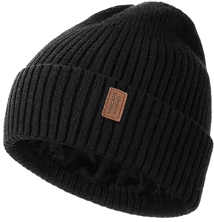 Wmcaps Warm Beanie for Men Women, Fleece Lined Beanie Warm Winter Caps Unisex Fashion Knit Cuffed Cap (Black)