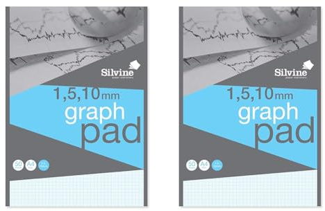 Silvine A4 Professional Graph Pad. 50 Sheets of Quality 90gsm Paper,White (Pack of 2)