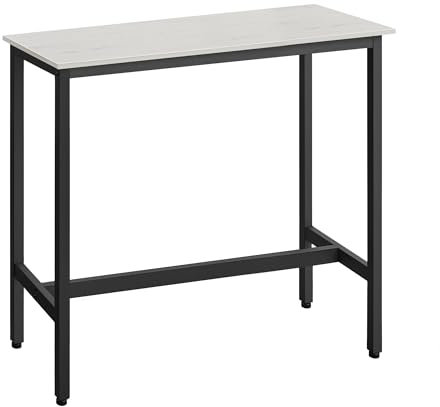VASAGLE Bartisch, Küchentisch, Küchentresen, rechteckiger Stehtisch, Metallgestell, 40 x 100 x 90 cm, einfacher Aufbau, schmal, Industrie-Design, vintageweiß-tintenschwarz LBT010B73