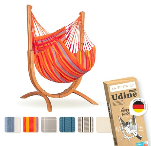 LA SIESTA® – Wetterfester Hängesessel Udine Mit Holzständer – Handgefertigter, Reißfester Outdoor-Hängesessel Mit Gestell – FSC-Zertifizierter Eukalyptus-Gestell Für Outdoor – Toucan