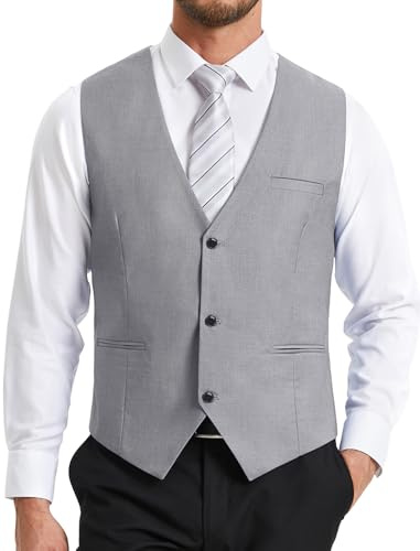 HISDERN Chaleco Traje Hombre Formal Elegante Chalecos de Vestir para Hombre Boda Fiesta Negocio Clásico Color Liso con Bolsillo XS-4XL