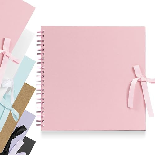 Scrapbook Photo Album Spiral Bound for Wedding Couple Travel Memory Book with 40 Pages - Large, 12 x 12 (Pink)