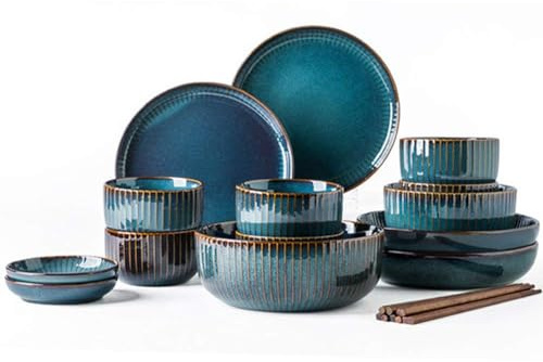YAIUNHIQ Piatti equestri Set, Set di Piatti Moderni, Menu di Servizio del Tavolo in Ceramica, Piatti Vintage Colorati, stoviglie in Porcellana fine, Piatti da Pranzo Blu