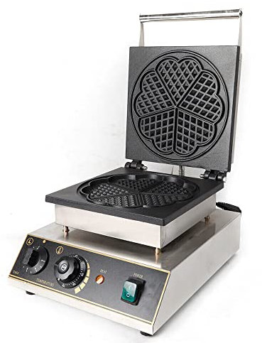 Piastra per cialde classiche a forma di cuore, 220 V, con rivestimento antiaderente per waffle a forma di cuore, waffle, in acciaio inox, con 5 cuori, 1750 Watt