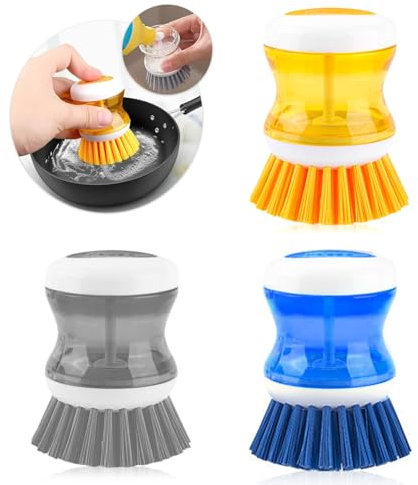 ELUBLU Befüllbare Spülbürste,Spülbürste Mit Spülmittelspender, 3 Stück Spülbürste, befüllbare spülbürste, bürste mit spülmittel, Abwaschbürste für Geschirr, Spüle Reinigungrste mit Spülmittelspender