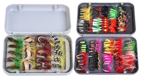 Angelfliegen-Set, Fliegenfischen auf Forelle - Handgebundenes Ködersortiment zum Forellenangeln | Fliegenfischer-Fliegenset für Süßwasserfische, Barsche, Lachse, Plattfische und Forellen