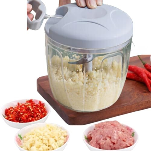 Multihackare grönsaksskivare manuell lökhackare med kabeldragning 900 ml vegetable chopper för frukt, grönsaker, örter, nötter 5 sekunder köttkvarn blixthackare 5 vassa blad av rostfritt stål (blå)