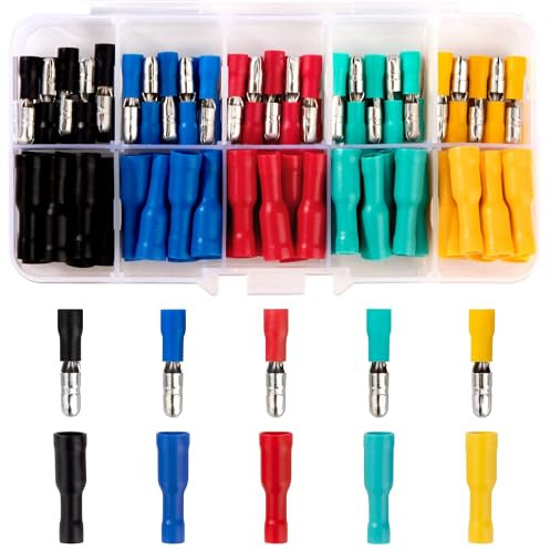 Conectores Eléctricos Terminales Aislados Eléctricamente Kit de Conectores de Cable Macho y Hembra para Cables Entre 0,5 mm y 1,5 mm², 100 piezas