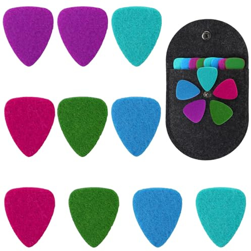 Lot de 10 médiators en feutre doux pour ukulélé, basse, guitare électrique, acoustique, avec sac