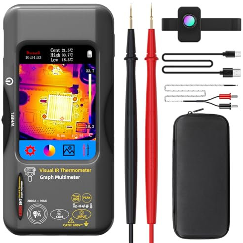 BSIDE Caméra thermique multimètre Avec lentille macro Résolution 320×320 avec 20000 mots Ecran tactile 3.98'' Caméra thermique infrarouge 25Hz (-20-550℃) 15 palettes thermiques TRMS Multimètre