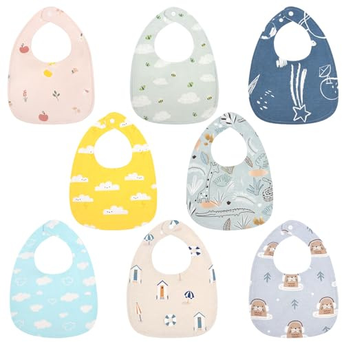 Vicloon Bavoirs Bébé Naissance, 8PCS Bavoirs Bébé Imperméables, Coton Doux Réglable Bébés Bavoir, Absorbant Respirent Nourrissons pour Filles Garçons Bave et Dentition