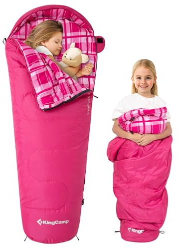 KingCamp Saco de dormir en forma de momia, 3-4 estaciones, saco de dormir para acampar para adultos y niños (franel rosa)