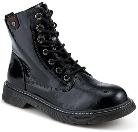 Wide Fit Patent Military Boots - Black Patent Size 6