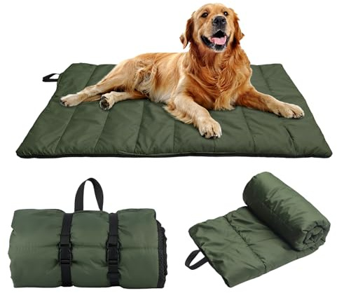 Feelhap Cama Perro Grande 110x68cm,Cama para Perros Impermeable,Manta de Viaje Lavable para Perro Grande y Mediana,Colchoneta Plegable para Perros Cojín Portátil para Viajes,Camping,Exterior (Verde)