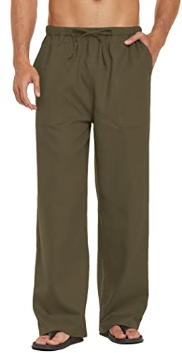 COOFANDY Mens Linen Trousers Summer Pants Elasticated Waist Trousers for Men Casual Linen Pants