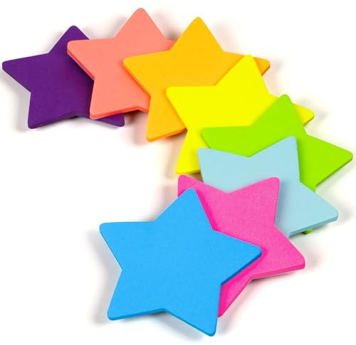 AUAUY 240 Foglietti Adesivi, Blocchetti di Foglietti Adesivi, 8 Libri-30 Fogli/Libro, 8 Colori-Blocco Note e Sticky Notes Per Appunti, Elenchi & Promemoria, 66mm*66mm (Stella)