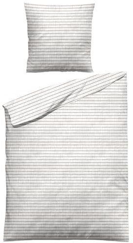 sleepling Musselin Streifen Bettwäsche 135x200 cm 2 teilig, Bettbezug 135 x 200 + Kissenbezug 80 x 80 cm aus 100% Baumwolle, Single Bettwäsche-Set, Druck weiß braun