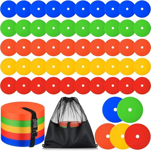 MSYU 50 conos planos de 15 cm antideslizantes con agujero para el suelo, conos de fútbol, marcadores de puntos de cancha de campo, discos planos, equipo de entrenamiento de fútbol para deportes de