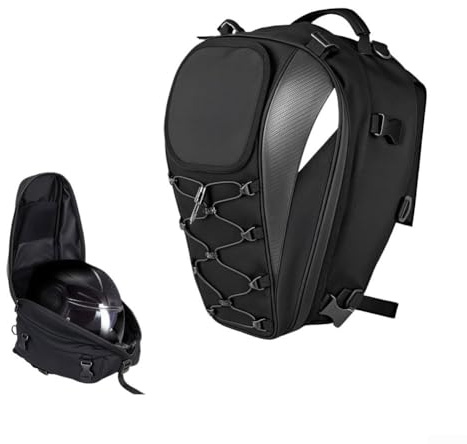 Springwillfly Borsa da sella stile zaino moto con strisce di sicurezza riflettenti, doppie cerniere lisce, cordino elastico regolabile, supporto posteriore traspirante