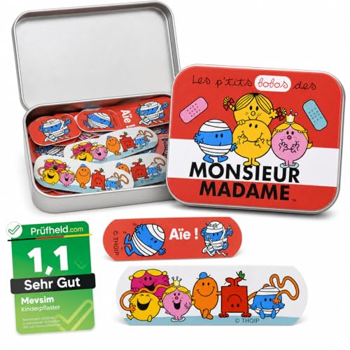 [ Test SEHR GUT, Note 1.1 *] Mr. Men Little Miss Patrouille Pansements pour enfants - Boîte métallique - 24 Pansements - Design mignon - Boîte de rangement pour pansements d'enfants