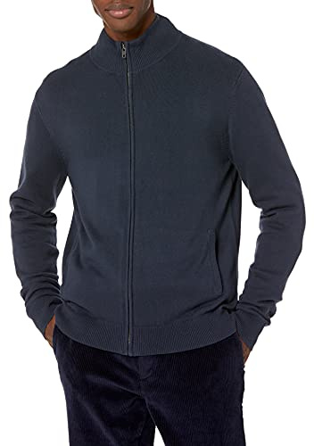 Amazon Essentials Jersey de Algodón con Cremallera Completa Hombre, Azul Marino, L