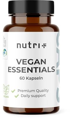 Nutri + veganer Multinährstoff - Vitamine & Mineralstoffe - Vegan Essentials Kapseln Complete Präparat - Multivitamin mit B12 D3 Eisen Selen Choline