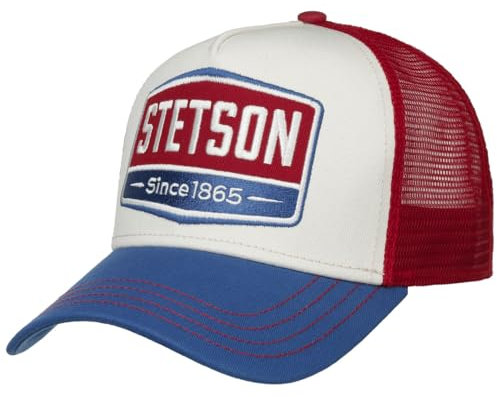 Stetson Highway Trucker Cap Small Basecap Baseballcap Meshcap Snapback Truckercap Kinder/Herren - Snapback, mit Schirm Herbst-Winter Frühling-Sommer - One Size blau-rot