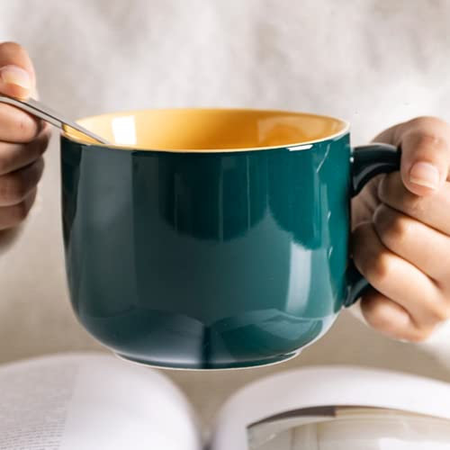 Arawat Taza Grande 600ml Taza de Té Taza Grande de Cerámica Capuchino Taza Grande Jumbo Tazón de Sopa con Asa Taza de Café Tazón Grande de Cereales con Cuchara Taza de Café Taza de Cereales