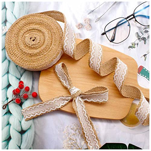 AMONENZ 12 m Natürliche Juteband, Spitze Spitze Geschenkband, Geschenkband Weihnachten, für DIY Bastelarbeiten, Geschenkverpackungen, Weihnachtsdekorationen