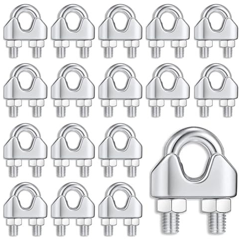 20 Piezas Abrazaderas de Cuerda de Cable M6 Clip de Cuerda de Alambre Inoxidable 304 Perno En U Sujetacables de Acero Wire Rope Clips para Cable de Acero 6mm Cuerda