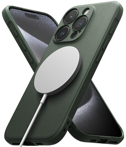 Ringke Onyx Magnetic für iPhone 15 Pro Max Hülle, [Kompatibel mit MagSafe] Griffig rutschfest Anti-Fingerabdruck Stoßfest Kratzfest Handyhülle mit Präzisen Kameraausschnitten - Dark Green