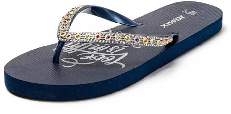 JOMIX Tongues Femme Tongs Femme d'été Sandales Femme nu-pieds pour Mer Piscine Maison (Marine, 38)