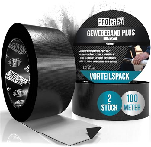 PROCREA® 2x Panzerband Schwarz [Hochwertiges Gewebeband Plus UV] Universelles Duct Tape & Gaffa Tape für innen & außen - Panzertape mit hoher Klebekraft, wasserfest & verstärkt - Profi-Qualität
