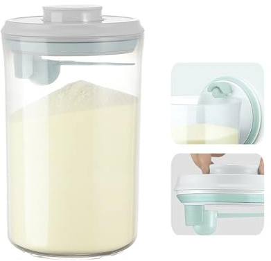 Cubble Contenedor hermético redondo de 2000 ml para almacenamiento de alimentos, sin BPA, tapa de un solo toque, cuchara y colgador integrados, sin raspador, fórmula, aperitivos, café, harina