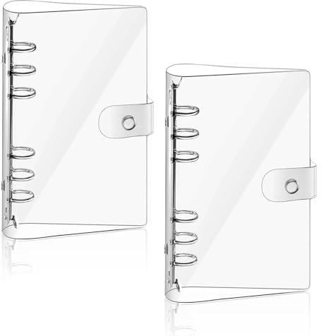 2 Stück Ringbuch A6 Ring Binder, Transparente Loose Binder Wasserdicht Ringbuch Ordner A6, Nachfüllbares Ringordner mit Druckknopf Notebook Schutz für Büro Schule Journal Buch