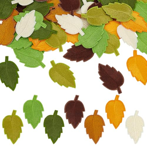 FINGERINSPIRE 56Pcs Patch en Tissu de Feuille 3.1X5.2cm Patchs Appliqués à Repasser sur Feuilles 7 Couleurs Broderie Informatisée Patch de Feuilles pour Jeans Manteau Sac Chapeau Chaussures