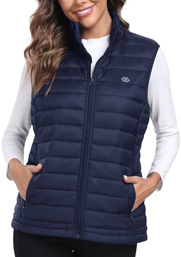 MoFiz quiltad väst dam lätt väst dunväst dam ärmlös väst övergångsjacka för utomhus, vandring, resor, Blau1, S