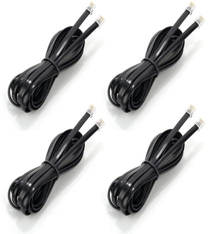Jozzai 10 FT - 4 Pack Phone Extension Cord, Telephone Cable with Standard RJ11 Plug (6P4C), Black, for Landline Telephones, Fax, Modems, Answering Machines